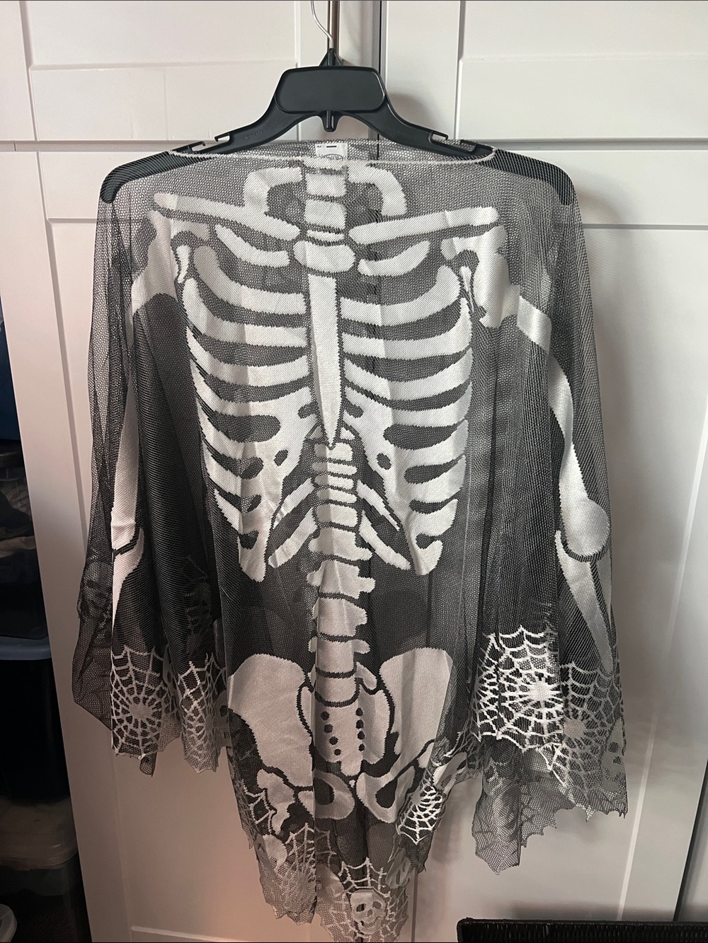 Skeleton Sheer Mesh Poncho Shrug in Black and White